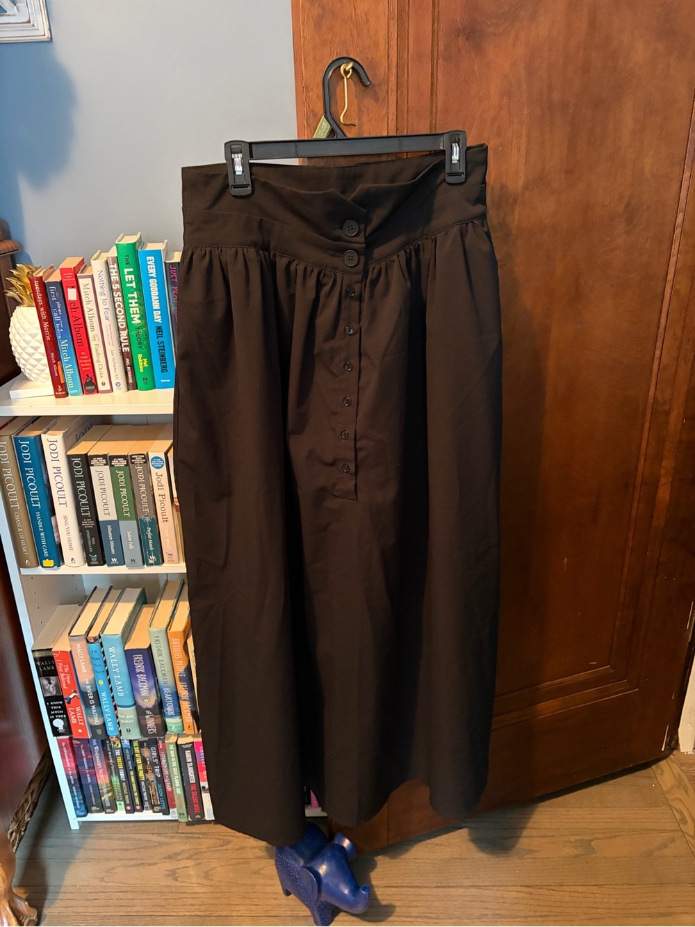High-Waist Black Button-Front Maxi Skirt